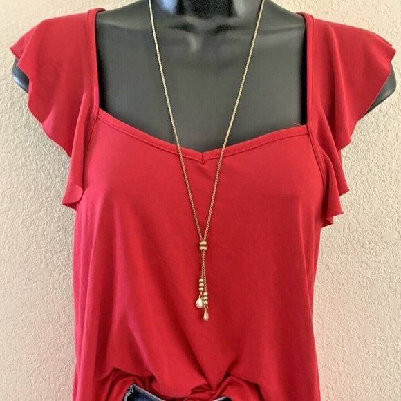 Ginger G true RED V-Neck Ruffle strap V-back sleeveless top Size Large - Picture 1 of 8